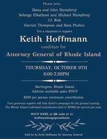 Join us to support Keith Hoffmann for AG in Barrington on October 9th!